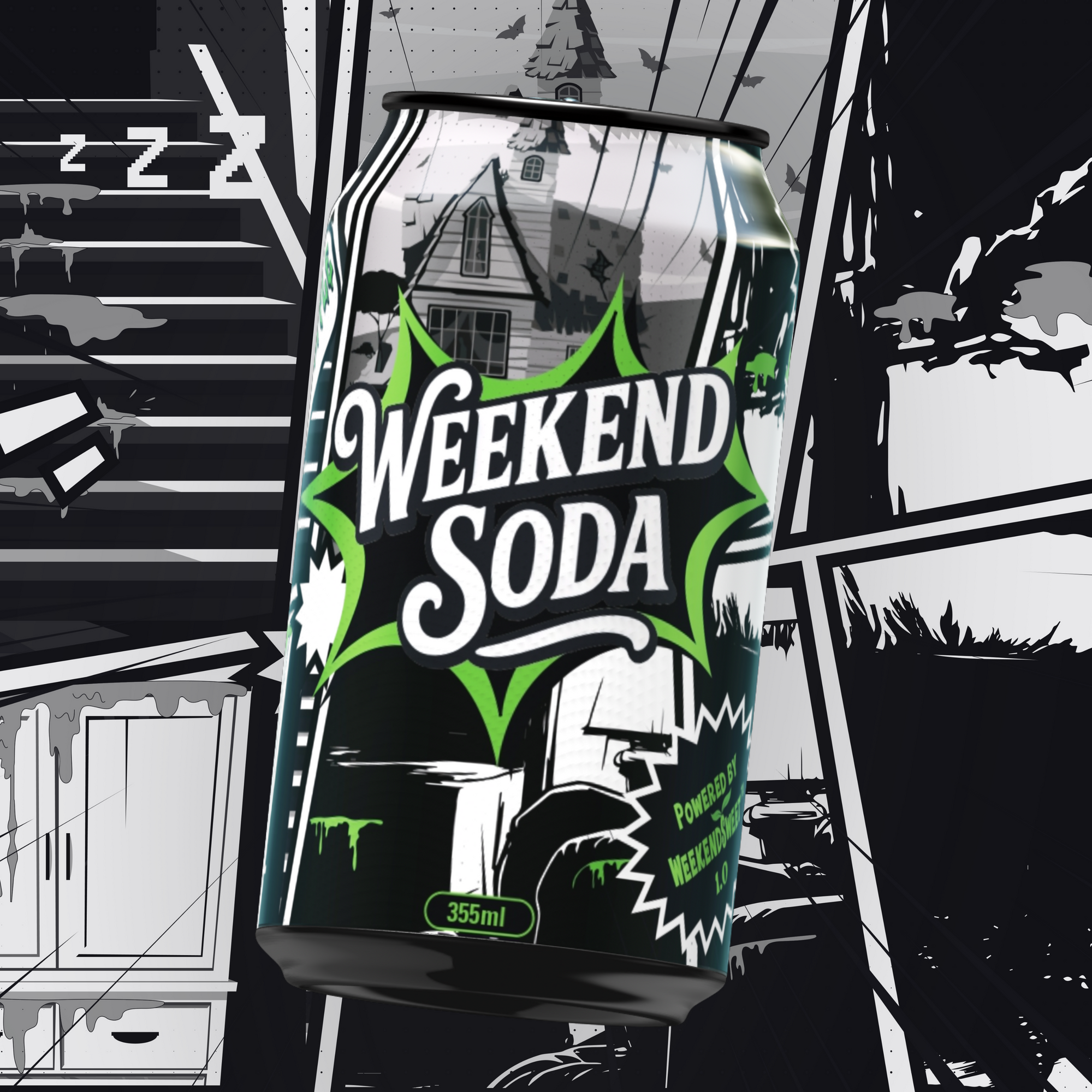 Night Terrors Weekend Soda Green Apple B&W